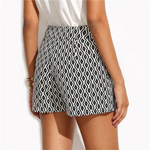 Black and White Mid Waist Shorts - Veira Trending Shop