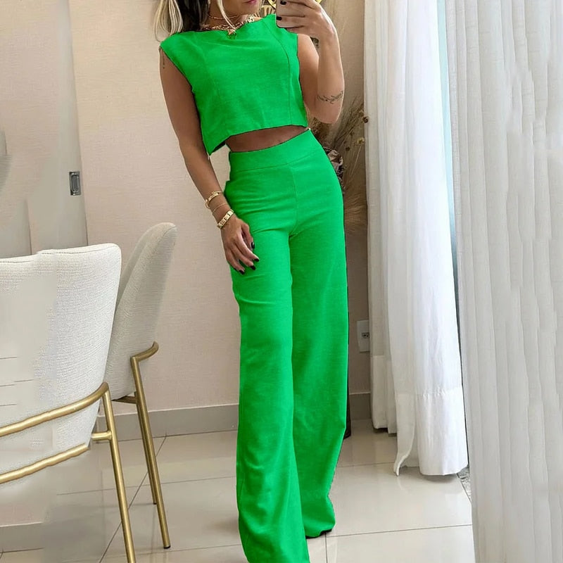 Casual Sleeveless 2Pcs Pants Set