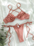 Pleated Shiny Bikini Set