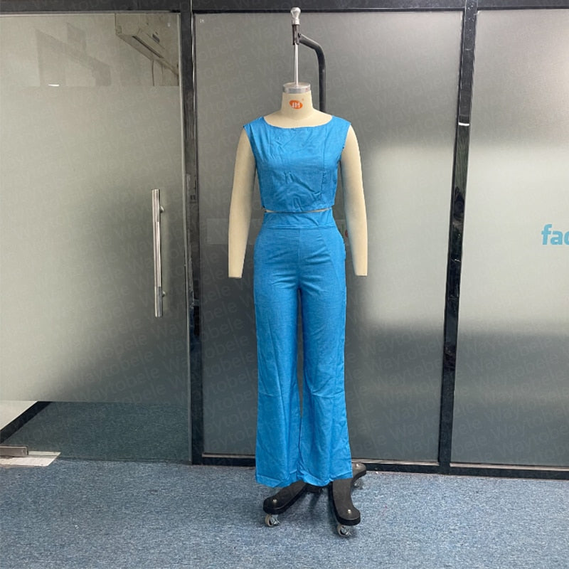 Casual Sleeveless 2Pcs Pants Set