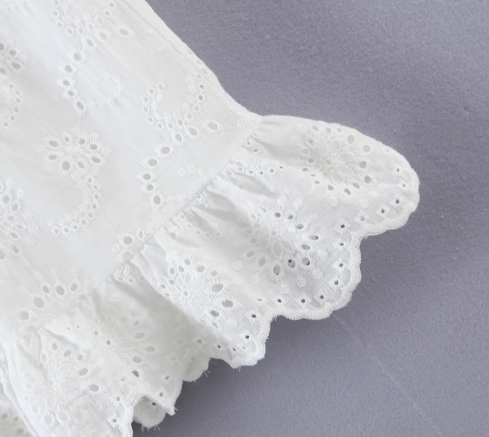 Puff Sleeve White Lace Dress