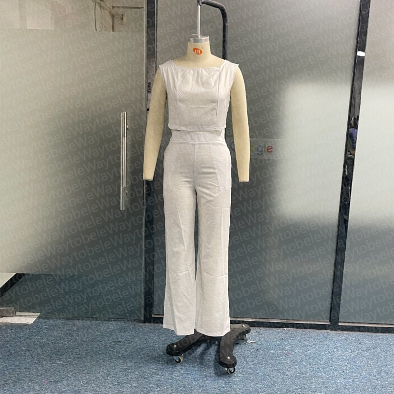 Casual Sleeveless 2Pcs Pants Set