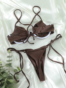 Pleated Shiny Bikini Set