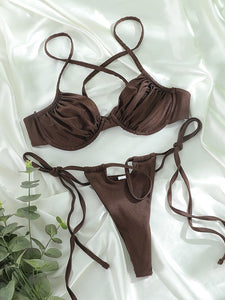 Pleated Shiny Bikini Set