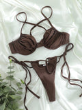 Pleated Shiny Bikini Set