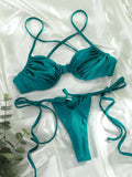Pleated Shiny Bikini Set