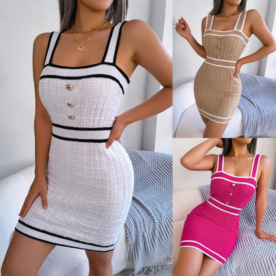Colored Waist Knitted Dress
