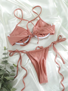 Pleated Shiny Bikini Set