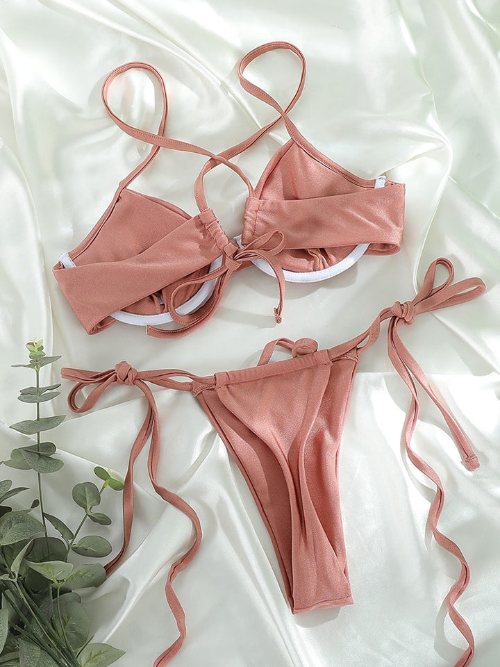Pleated Shiny Bikini Set