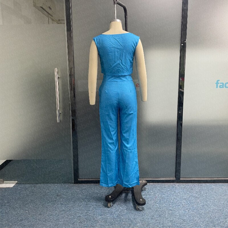 Casual Sleeveless 2Pcs Pants Set