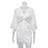 Summer V-Neck White Satin Dress