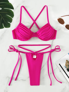 Pleated Shiny Bikini Set