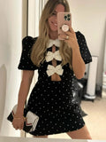 Puff Sleeve Bow Mini Dress - Veira Trending Shop
