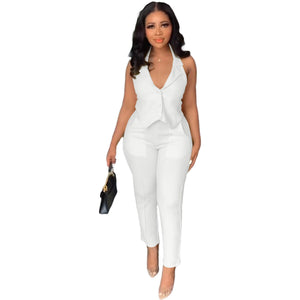 Halter Neck Top 2Pcs Pants Set