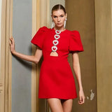 Puff Sleeve Bow Mini Dress - Veira Trending Shop