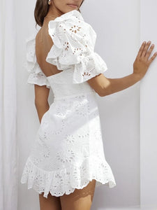 Puff Sleeve White Lace Dress