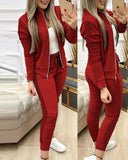 Zipper Top And Pants Set - Veira Trending Shop