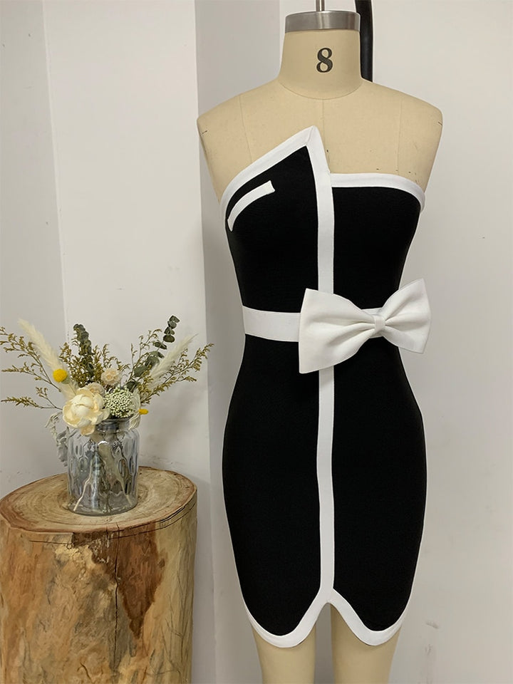 Patchwork Mini Bandage Dress - Veira Trending Shop