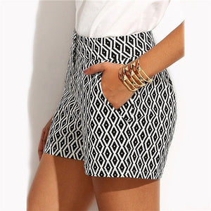 Black and White Mid Waist Shorts - Veira Trending Shop