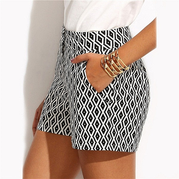 Black and White Mid Waist Shorts - Veira Trending Shop