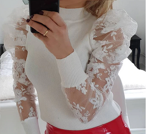 Lace Puff Sleeve Blouse - Veira Trending Shop