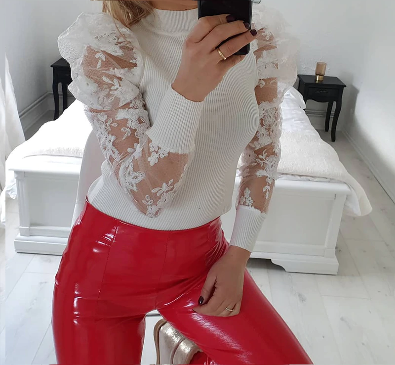 Lace Puff Sleeve Blouse - Veira Trending Shop