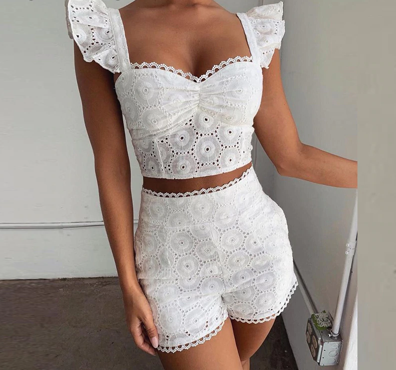 Lace Ruffles Top & Short Sets - Veira Trending Shop