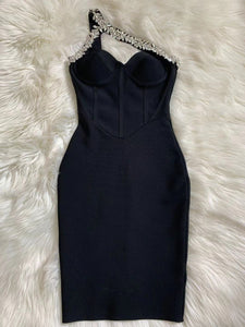 One Shoulder Sparkly Beading Bandage Dress - Veira Trending Shop