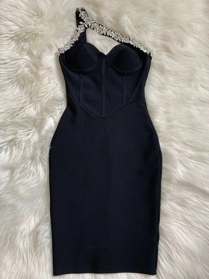 One Shoulder Sparkly Beading Bandage Dress - Veira Trending Shop