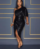 Sequined Draped Midi Dress - Veira Trending Shop