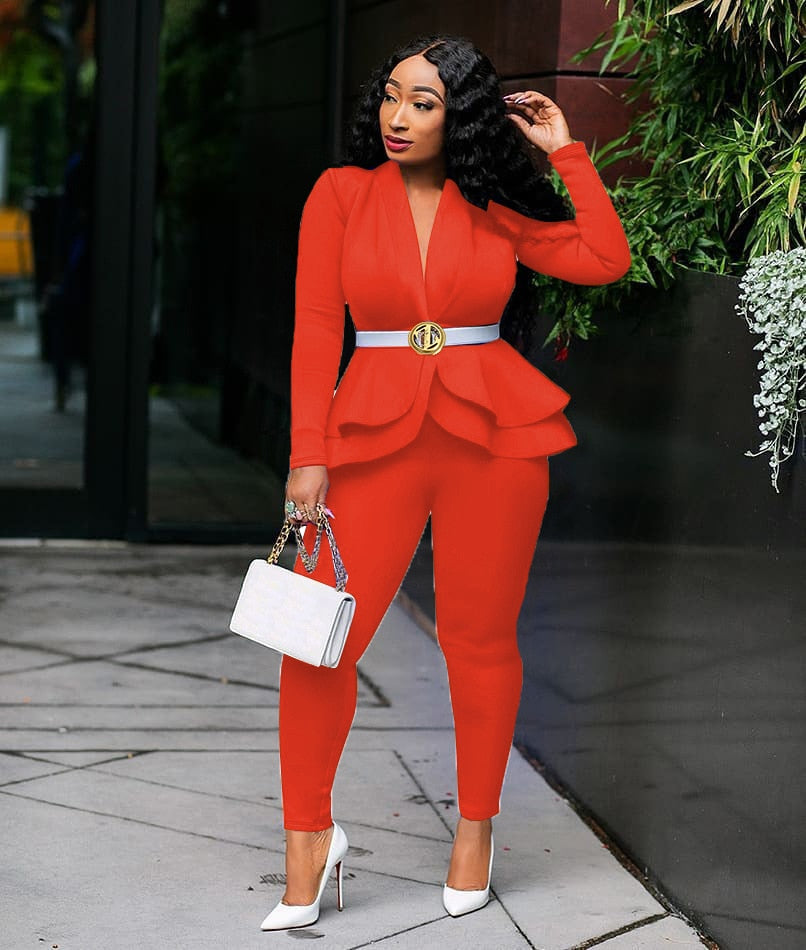 Long Sleeve Blazers 2Pcs Office Set - Veira Trending Shop