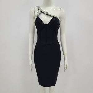 One Shoulder Sparkly Beading Bandage Dress - Veira Trending Shop