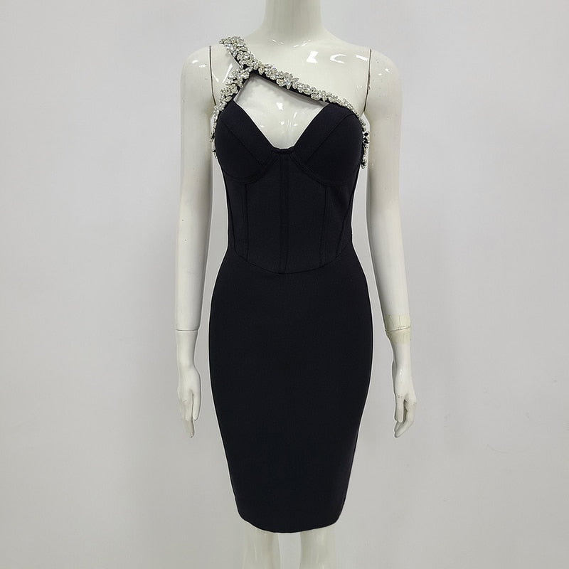 One Shoulder Sparkly Beading Bandage Dress - Veira Trending Shop