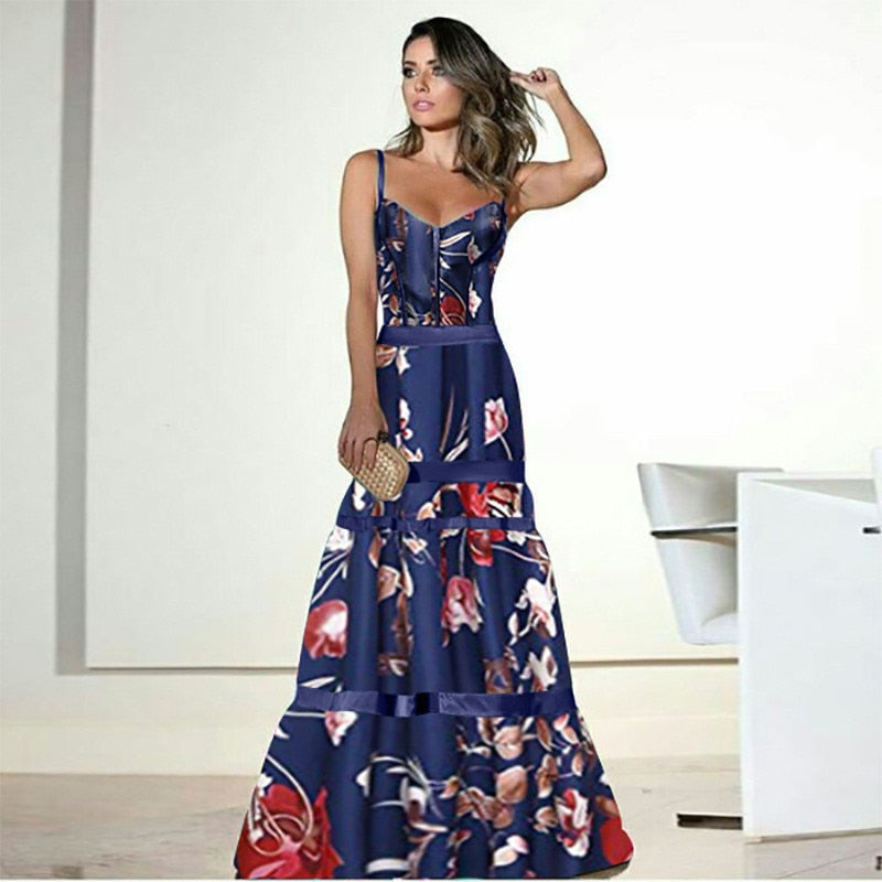Retro Floral Print Maxi Dress