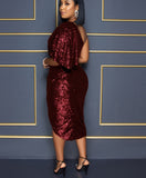 Sequined Draped Midi Dress - Veira Trending Shop