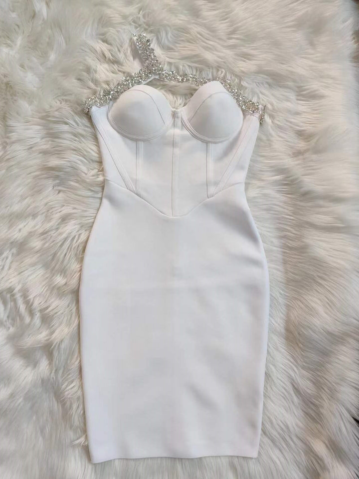One Shoulder Sparkly Beading Bandage Dress - Veira Trending Shop