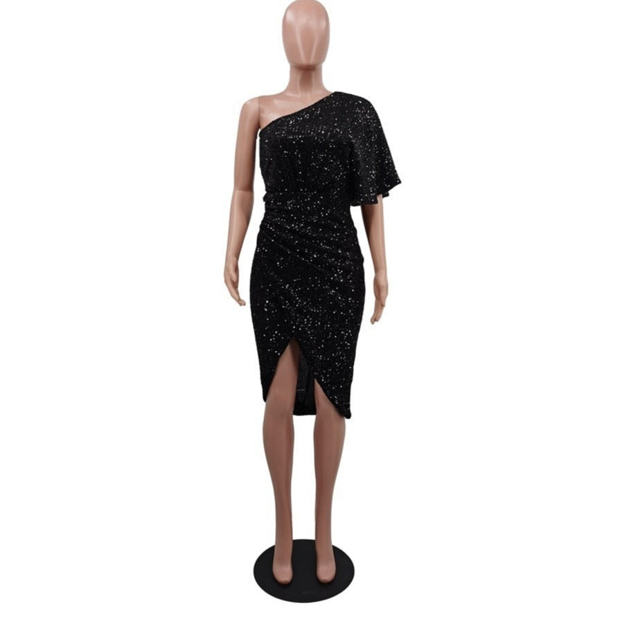 Sequined Draped Midi Dress - Veira Trending Shop