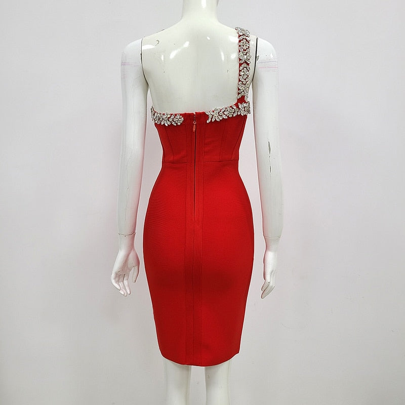 One Shoulder Sparkly Beading Bandage Dress - Veira Trending Shop