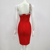 One Shoulder Sparkly Beading Bandage Dress - Veira Trending Shop