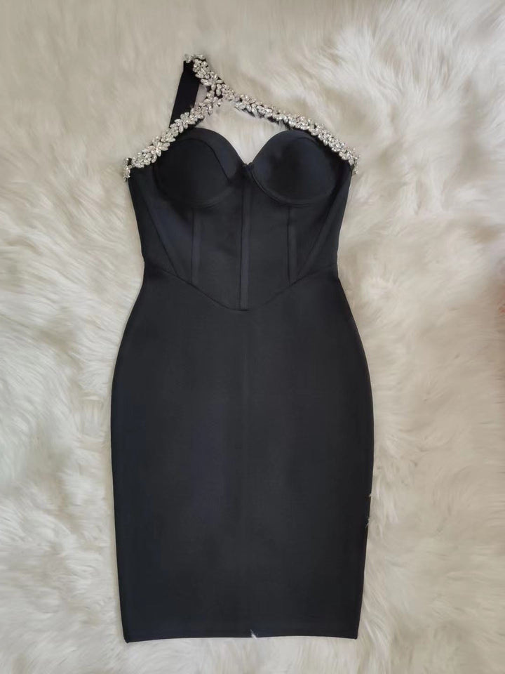One Shoulder Sparkly Beading Bandage Dress - Veira Trending Shop