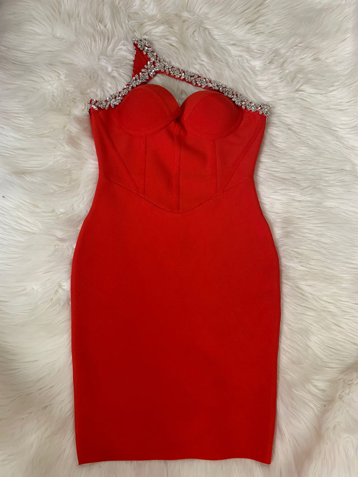 One Shoulder Sparkly Beading Bandage Dress - Veira Trending Shop