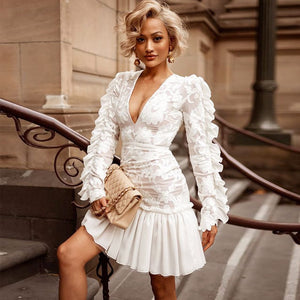 Mesh Embroidered White Dress - Veira Trending Shop