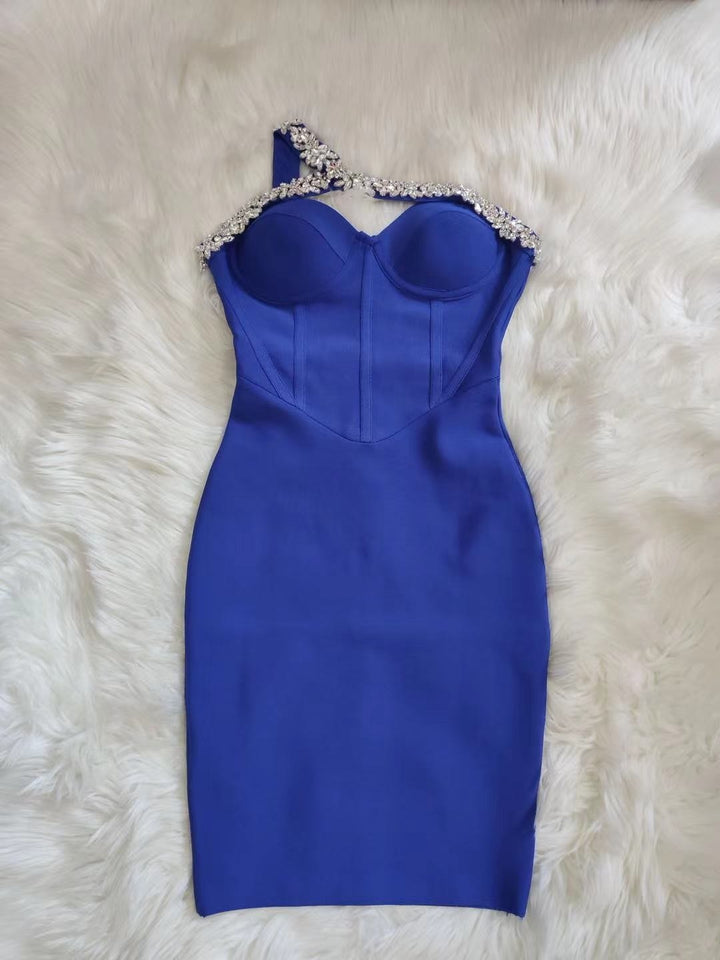 One Shoulder Sparkly Beading Bandage Dress - Veira Trending Shop