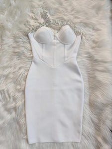 One Shoulder Sparkly Beading Bandage Dress - Veira Trending Shop