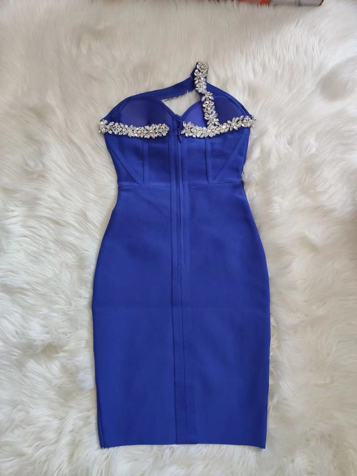 One Shoulder Sparkly Beading Bandage Dress - Veira Trending Shop