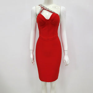 One Shoulder Sparkly Beading Bandage Dress - Veira Trending Shop