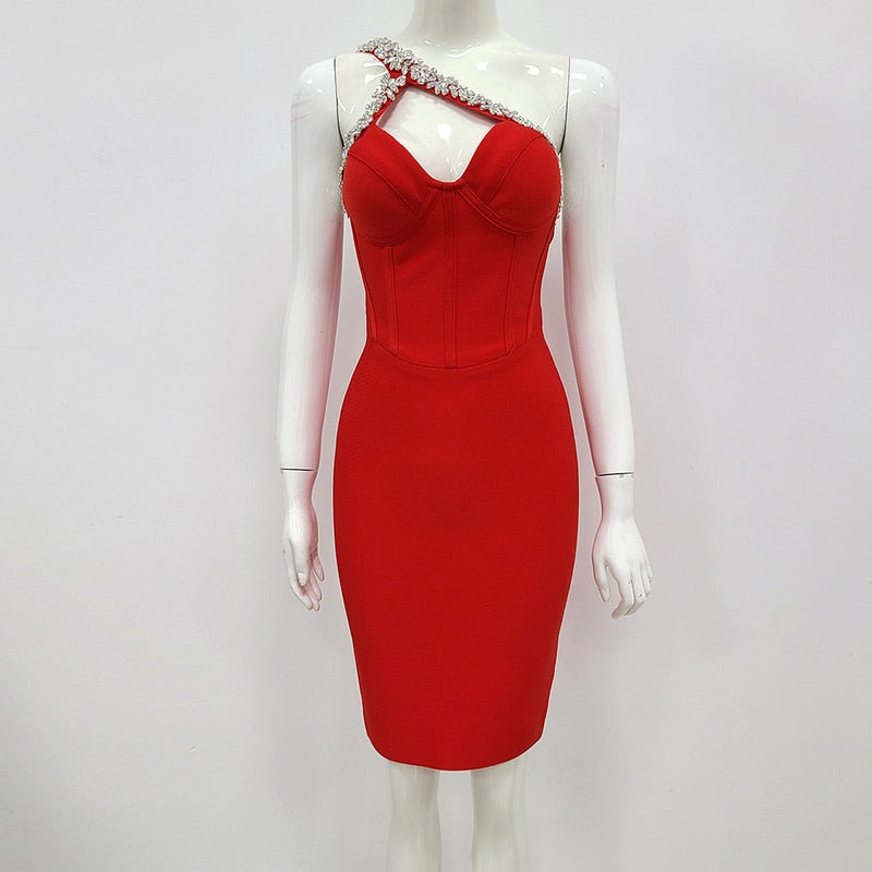 One Shoulder Sparkly Beading Bandage Dress - Veira Trending Shop