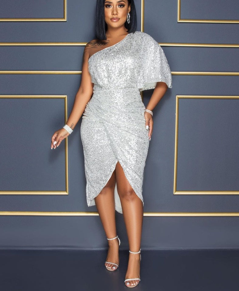 Sequined Draped Midi Dress - Veira Trending Shop
