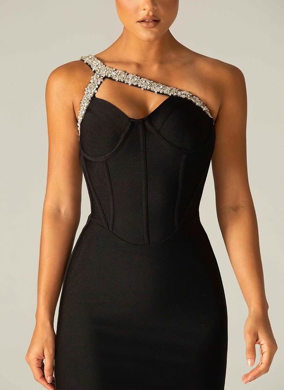 One Shoulder Sparkly Beading Bandage Dress - Veira Trending Shop