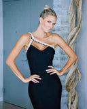 One Shoulder Sparkly Beading Bandage Dress - Veira Trending Shop